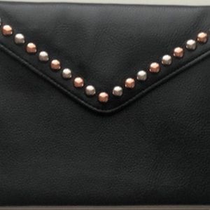 NEW Sealed In Bag B-Low the Belt Clutch Silver & Rose Gold Studded Bag Black